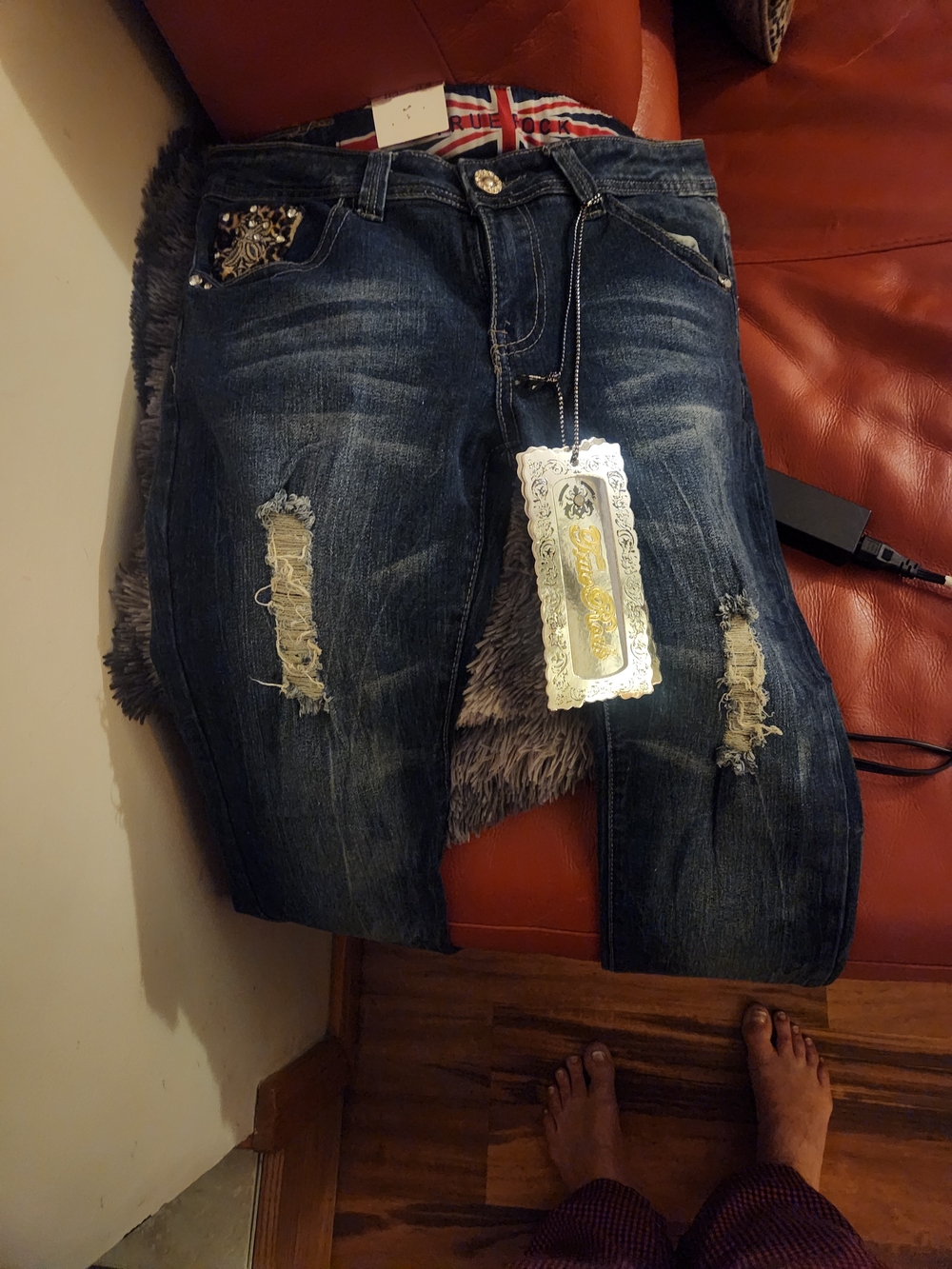 Source Unknown Dark Blue Distressed Skinny Jeans